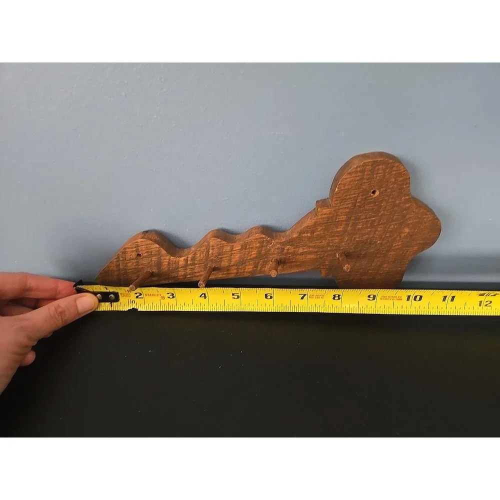 Vintage Wooden Wood Key Shaped Holder Hanger Cabin Farmhouse Kitchen 4 Hooks‎